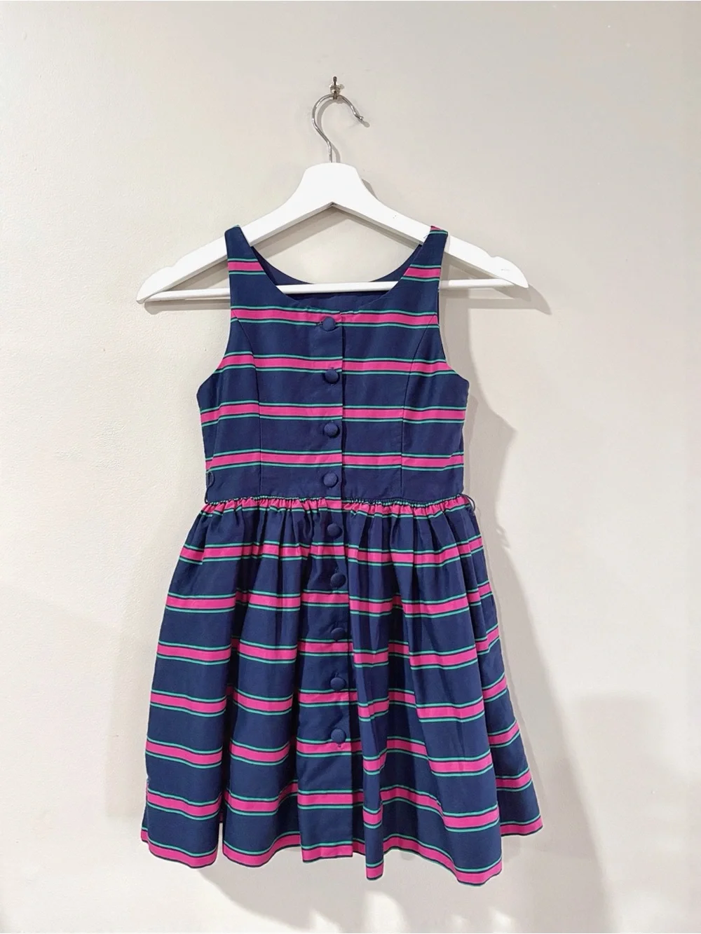 Ralph Lauren Girls Dress 8 Navy Stripe Cotton Fit Flare Preppy Classic Chic